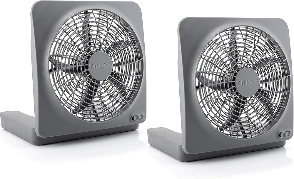 O2COOL Treva 10 Inch Portable Desktop Air Circulation Battery Powered Fan | 2 Speed Control, Compact Folding and Tilt Design w/ AC Adapter ( 2 PACK )