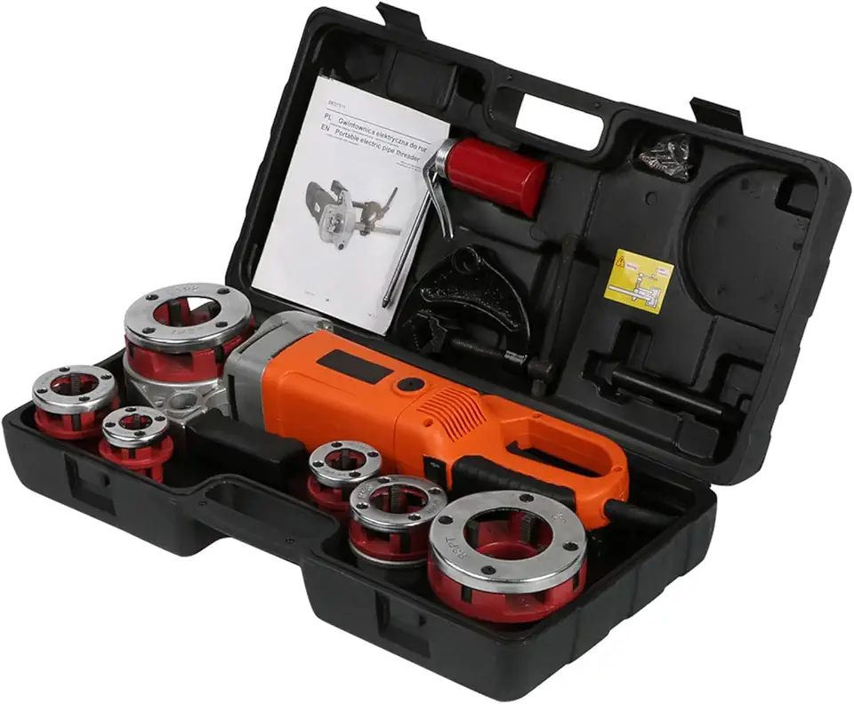 Hilitand Portable Handheld Electric Pipe Threader Threading Machine With 6 Dies for Industrial Use (US Plug 110V)