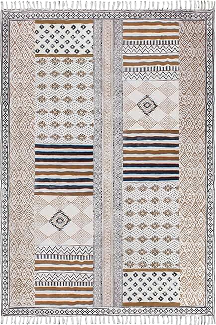 Kilim Rug 10x14 Area Rug Boho Rug Easy Washable Rug Brown Black Cotton Area Rug Flatweave Rugs for Large Area Bedroom Rug Living Room Dining Table Room