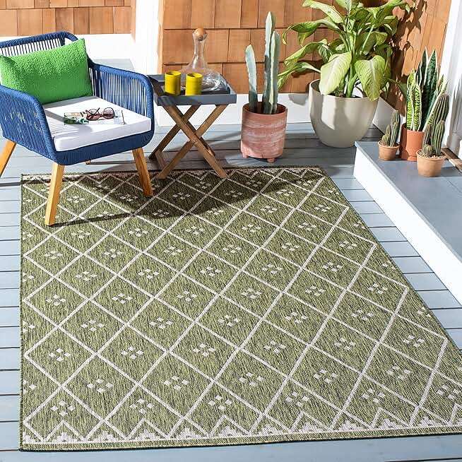 SAFAVIEH Courtyard Collection 8' x 10' Green/Grey CY8303 Indoor/ Outdoor Waterproof Easy Cleaning Patio Backyard Mudroom Area Rug