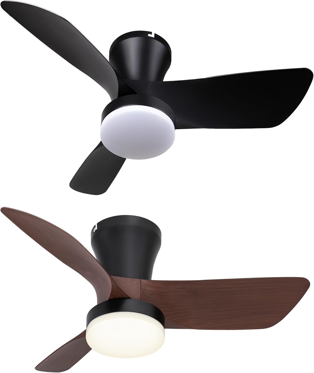 SUNMORY 30 Inch Ceiling Fan Black and Walnut Color