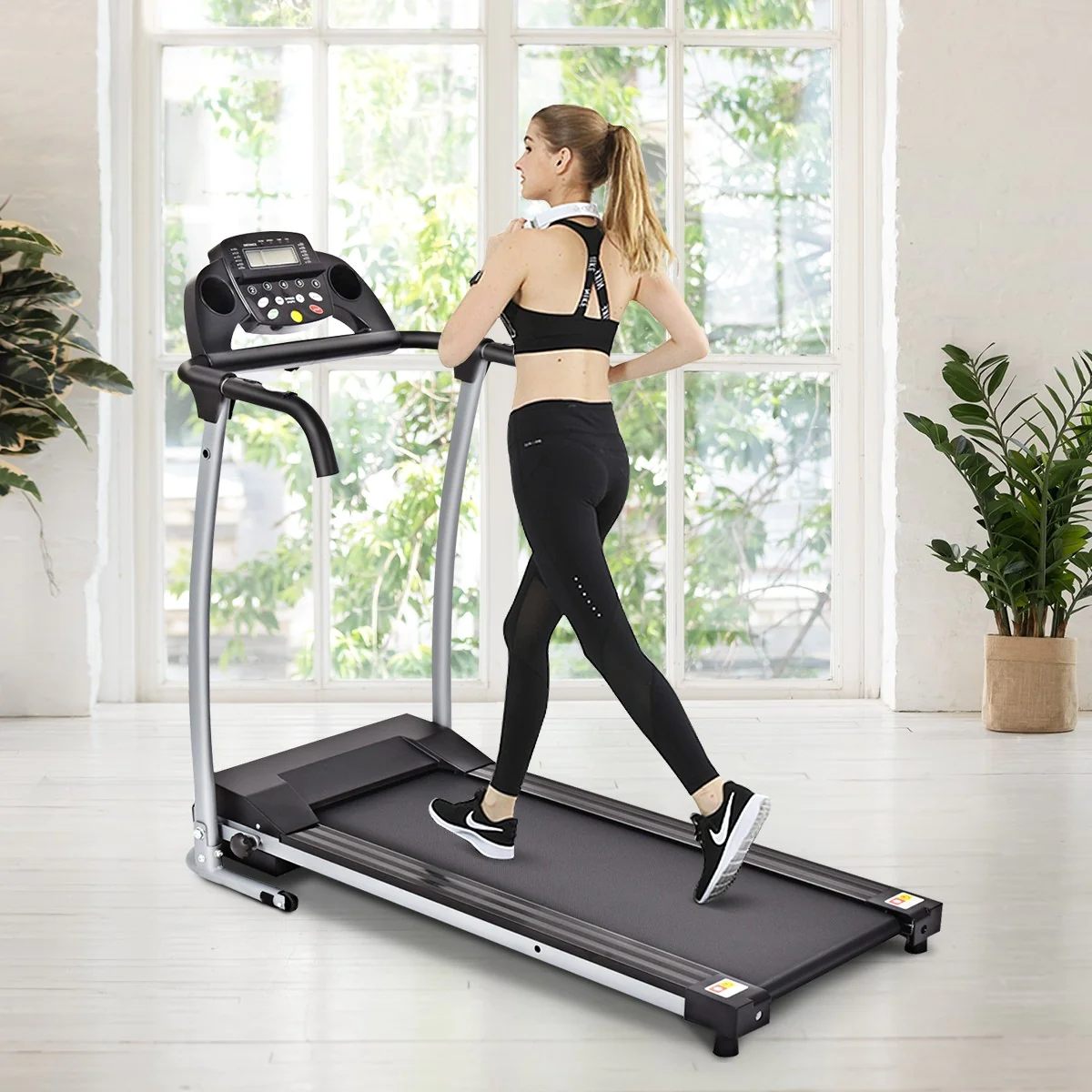 Folding Treadmill, Electric Running Machine with LED Display and Mobile Phone Holder