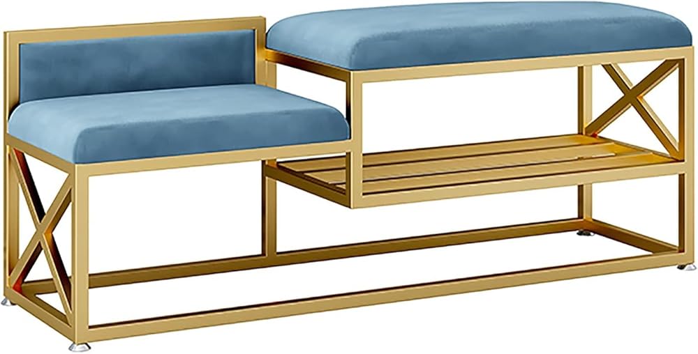 Shoe Storage Bench Entryway Hallway Furniture, Modern Iron Shoe Bench with Storage Entryway Shoe Stool Home Shoe Rack with Two Seats, for Entryway Hallway Bathroom(Blue-a,80 * 35 * 45 cm)