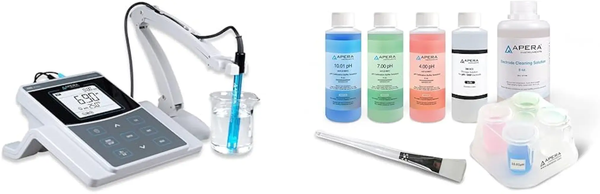 Apera Instruments AI521 PH800 Laboratory Benchtop pH Meter Kit, 0.01 pH Accuracy, GLP Data Management & pH Probe Electrode Sensor Care Maintenance Kit, Including pH 4/7/10 buffers