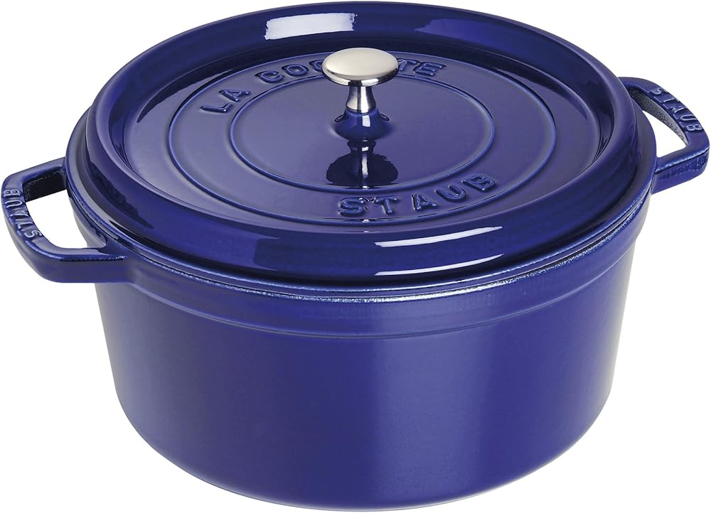 Staub Cast Iron 7-qt Round Cocotte - Dark Blue, Made in France