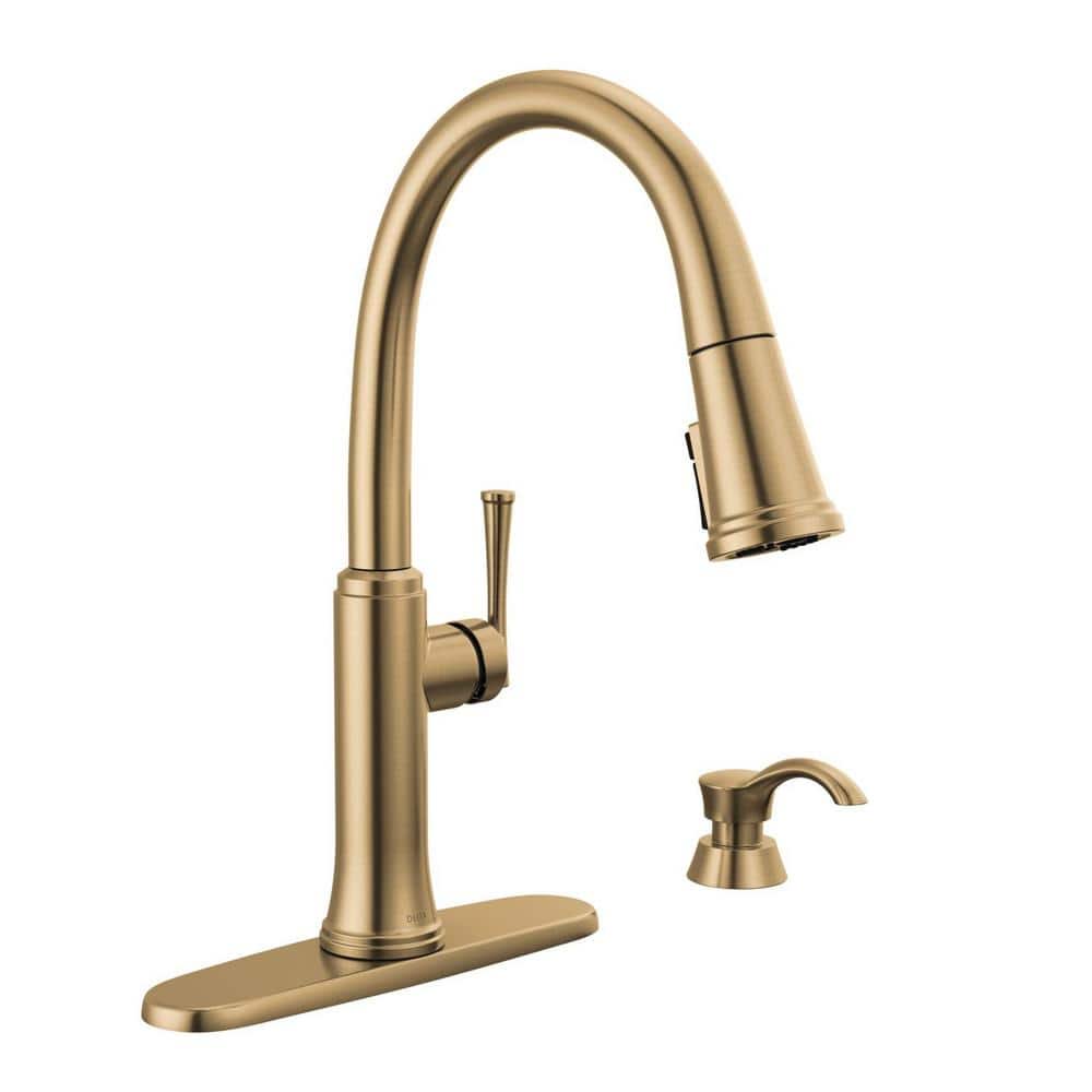 Delta Eldridge Single Handle Pull Down Sprayer Kitchen Faucet with ShieldSpray Technology in Champagne Bronze