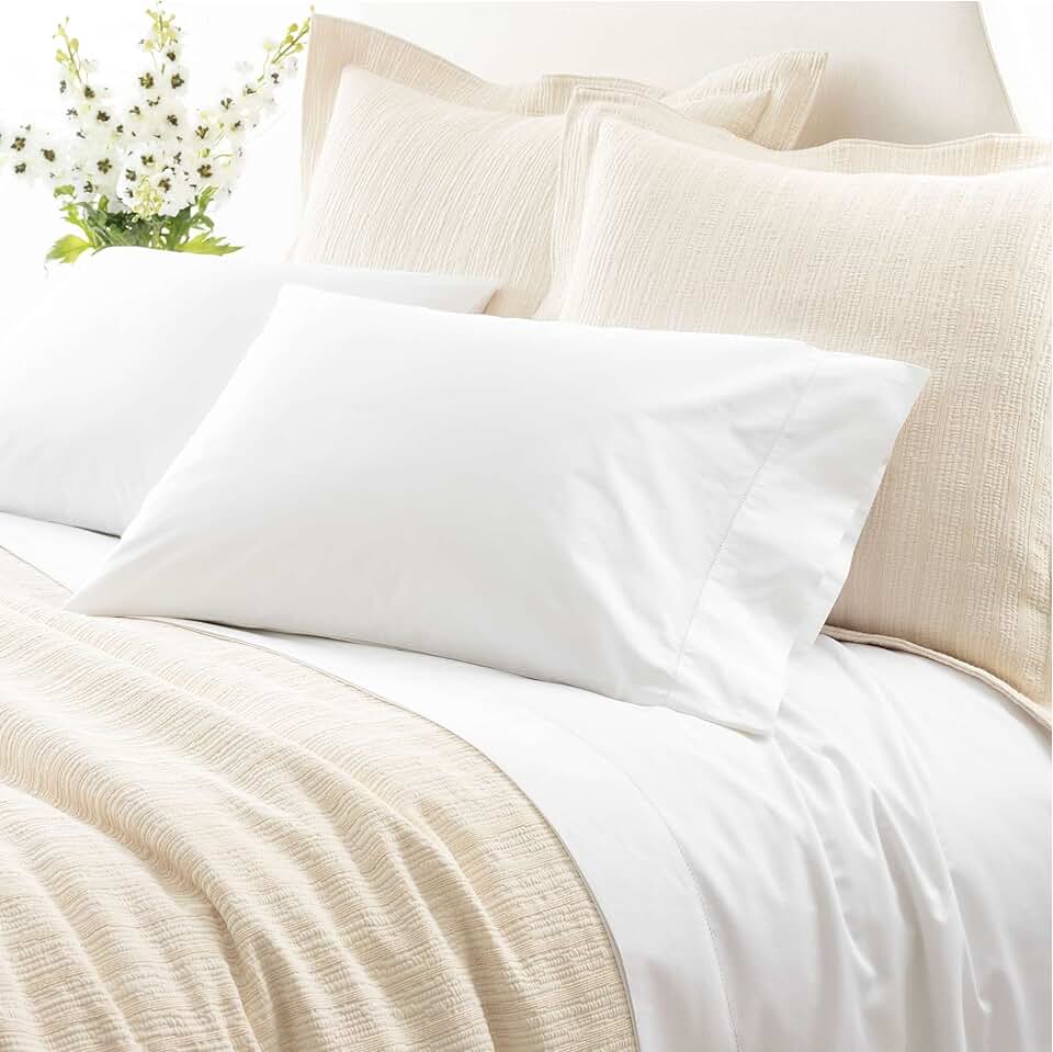 Classic Hemstitch White Sheet Set, Queen Size, White Solid Pattern