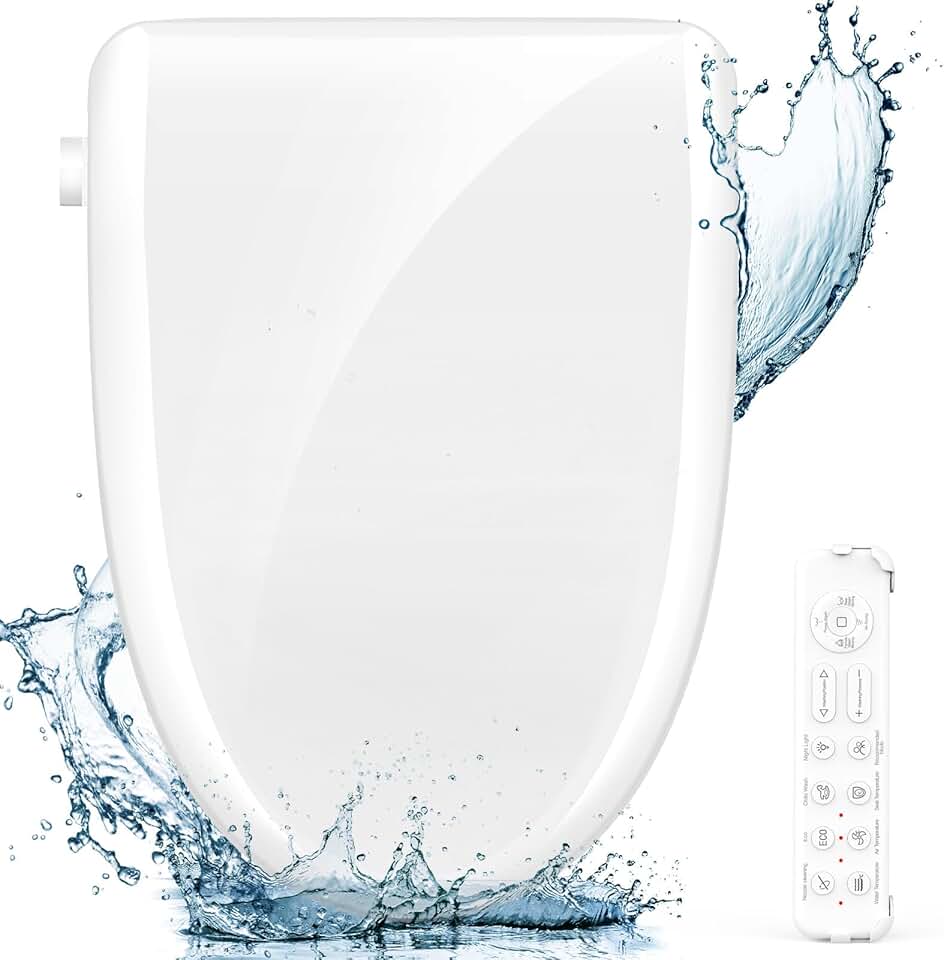 FVZ Bidet Toilet Seat Elongated White Electric Heated Toilet Seat with Endless Warm Water, Warm Dryer, Self-Clean Stainless Steel Nozzle, Rear & Child Wash, Remote Control, Adjustable Water Pressure