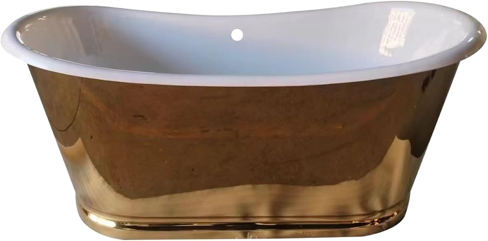 CT Copper Tailor Cast Iron Freestanding Bathtub,Double Slipper Soaking Bath Tub with Overflow Drain,Titanium Gold,CTCB06TG72