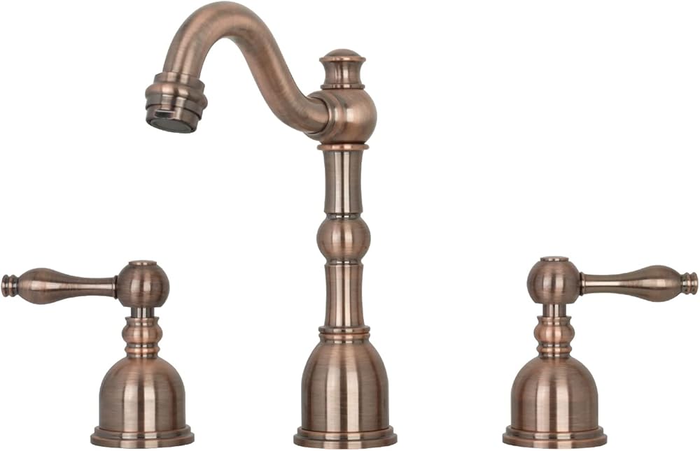 3 Holes 8 Inch Two-Handle Solid Brass Widespread Bathroom Sink Faucet - Akicon (Antique Copper)