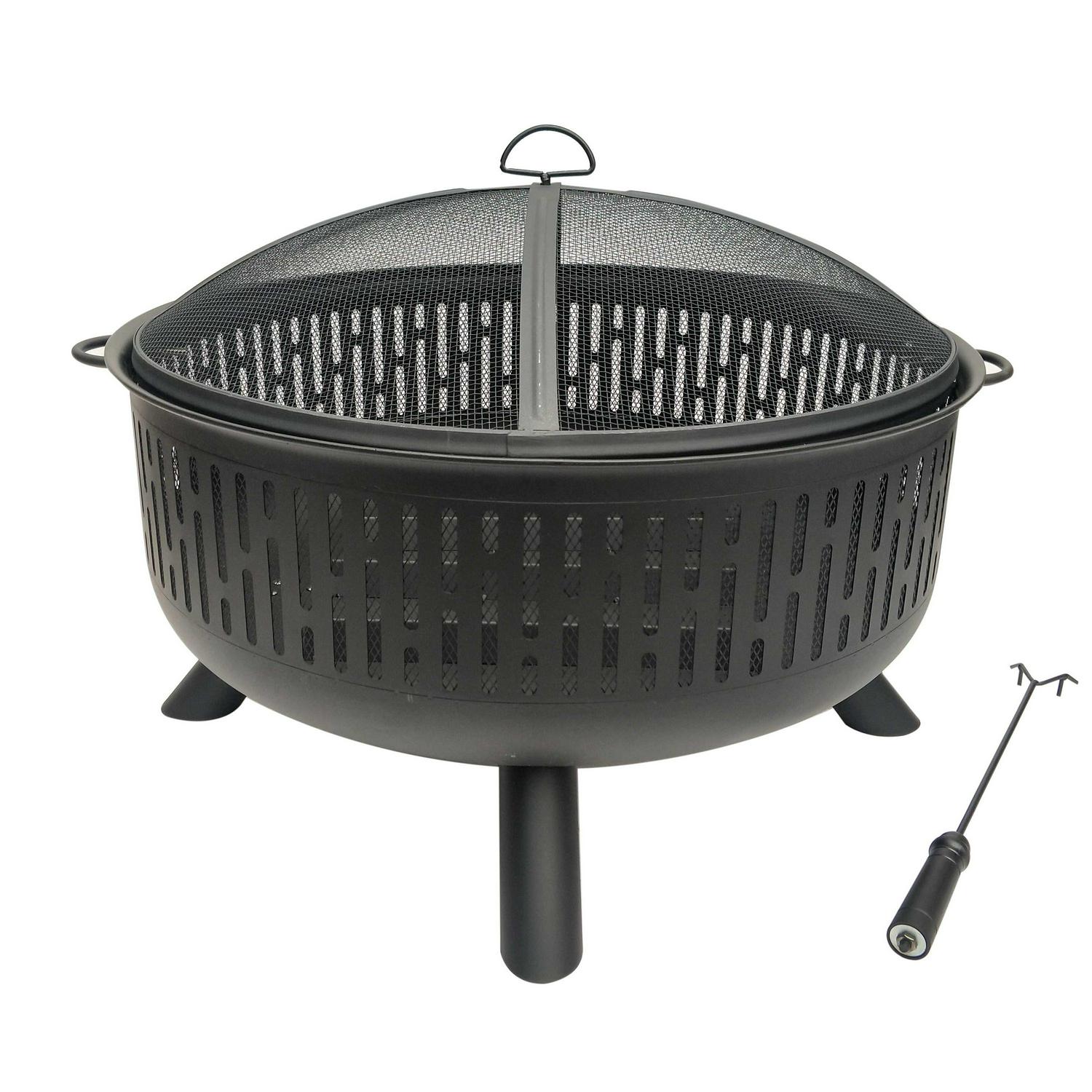 allen + roth 31.5-in W Black Steel Wood-Burning Fire Pit