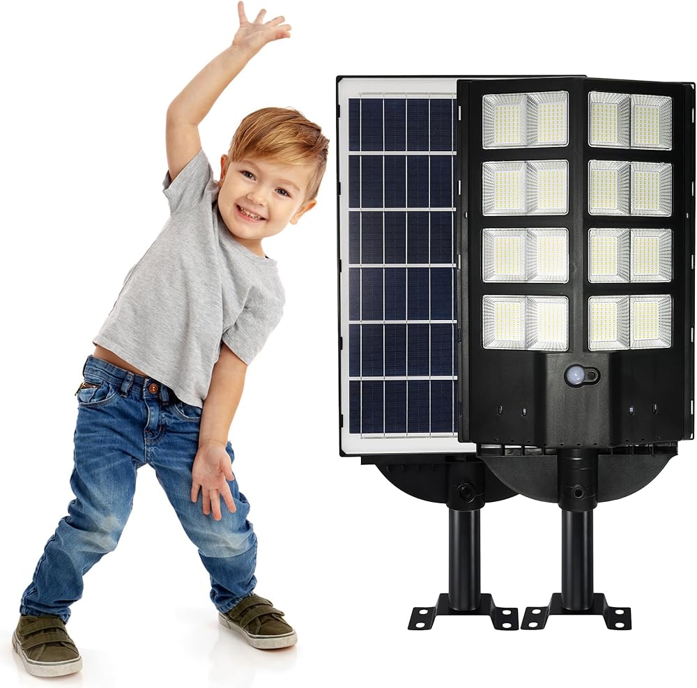 2Pack 2000W Solar Induction Street Lamp, Outdoor LED Street Lights 200000LM, Dusk to Dawn Solar Parking Lot Lights with Motion Sensor, IP65 Waterproof, Remote Controlled, SL-103-2New