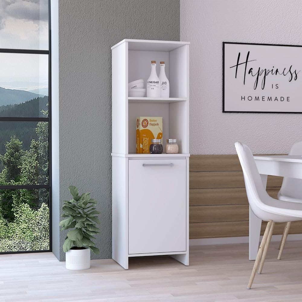 Kitchen Pantry Feery, Single Door Cabinet, Interior and External Shelves - White