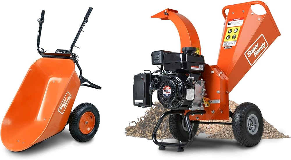 SuperHandy Electric Wheelbarrow 330lbs Capacity and Mini Wood Chipper 3