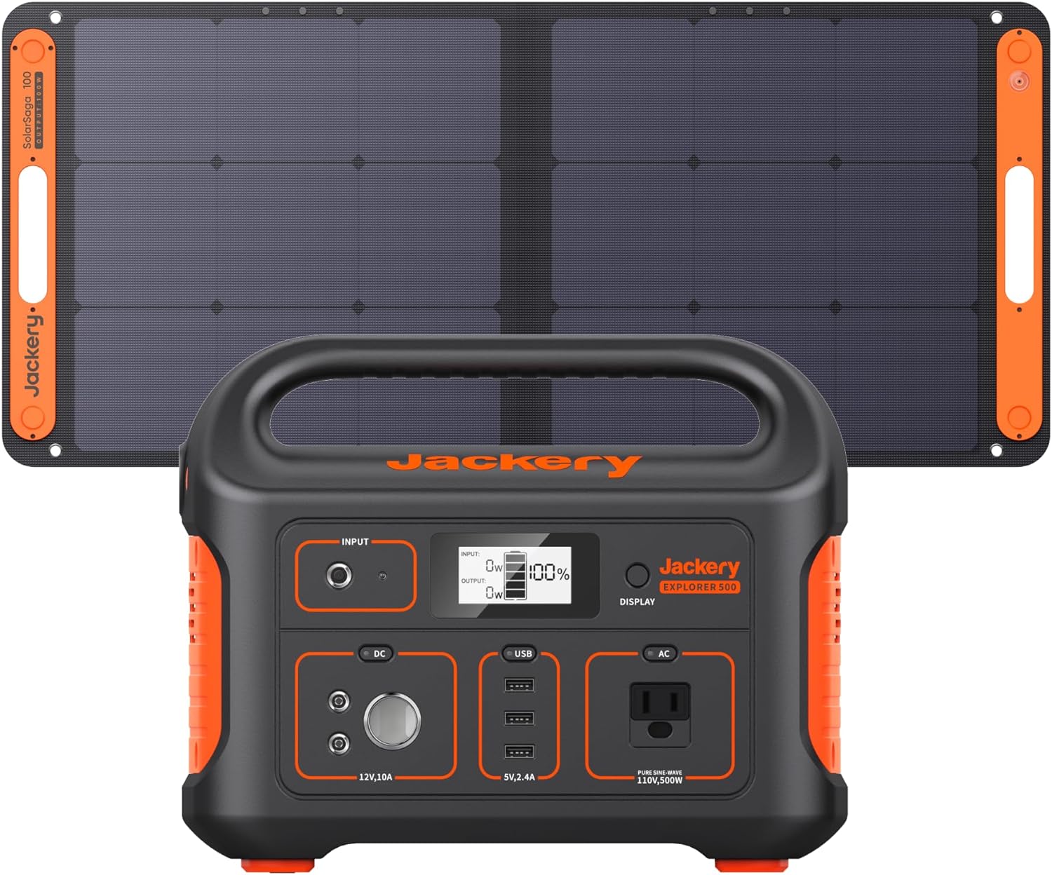 Jackery Solar Generator 500, 518Wh Outdoor Solar Generator Mobile Lithium Battery Pack with Solar Saga 100 for Road Trip Camping, Outdoor Adventure