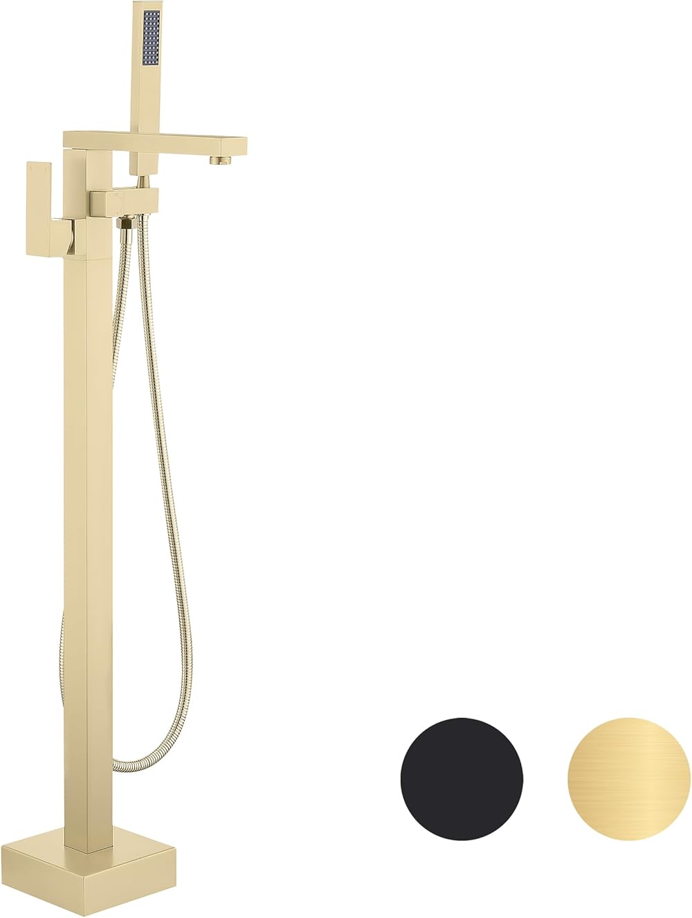 Freestanding Bathtub Faucet Brushed Gold, Floor Mounted Tub Filler Tub Faucet, 304 Stainless Steel Free Standing Tub Faucets with Hand Shower, SE-3003-BG
