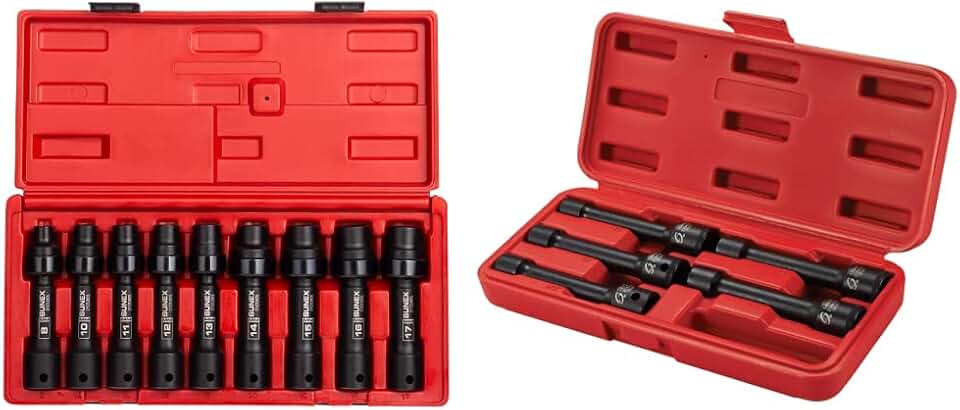 Sunex 1/2 Inch Drive Socket Set Bundle with Head Bolt Sockets (9 Pieces) + Storage Case