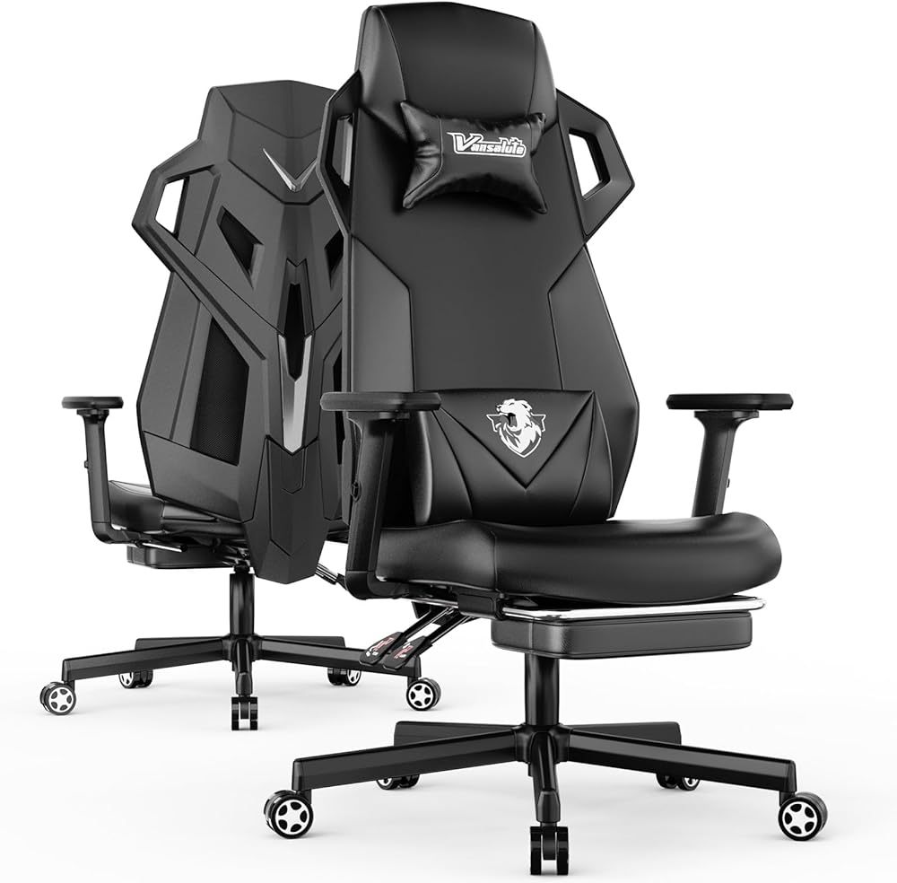 Gaming Chair, Computer Chair with Footrest and Lumbar Support, PU Leather High Back Adjustable Game Chair with Adjustable Armrest and Headrest Swivel Task Chair for Office or Gaming