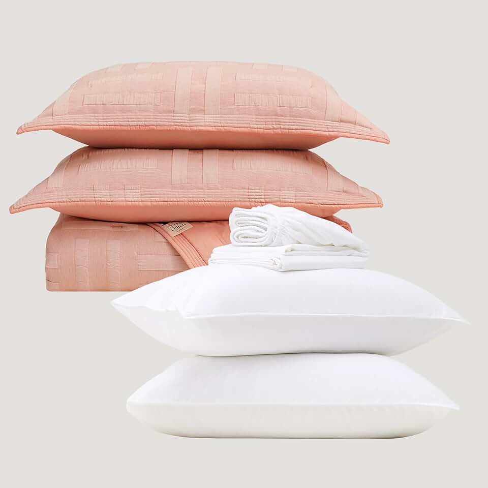 Double Stitch by Bedsure Cotton Tencel Sheet Set and Quilt Comforter Set