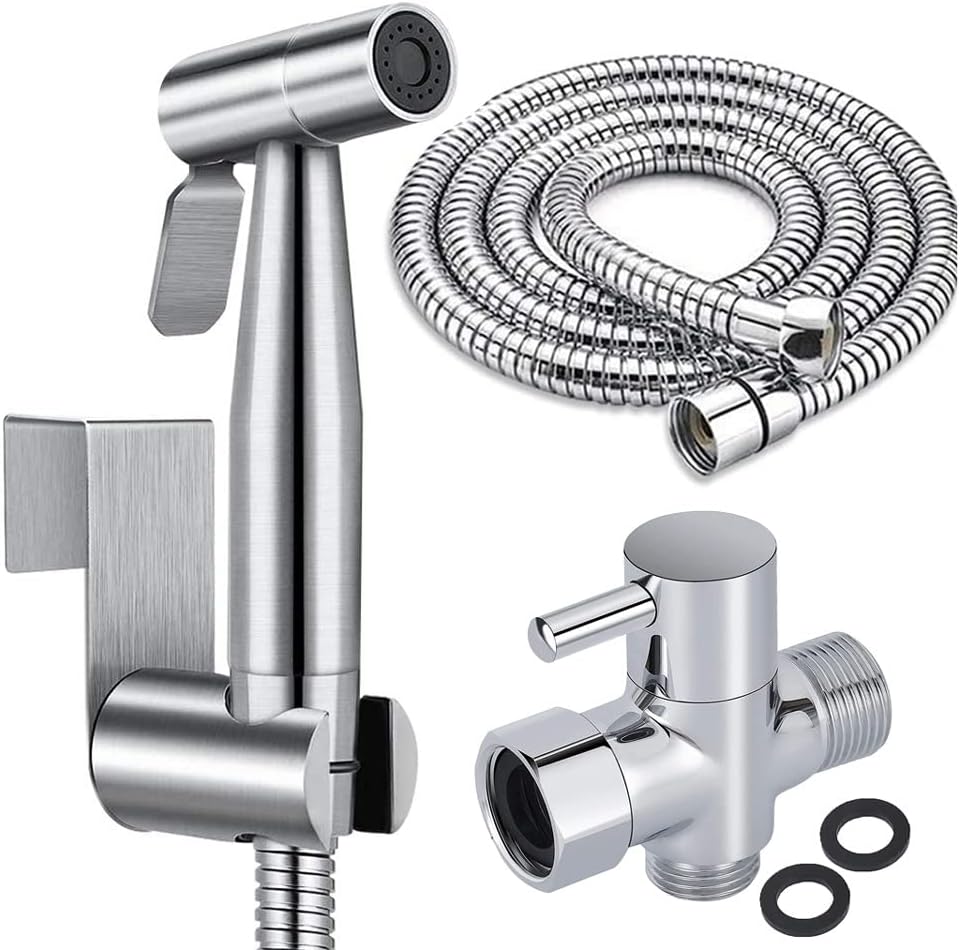 NMZAW-86 Handheld Toilet Bidet Sprayer Accessories Stainless Steel Hand Bidet Faucet for Bathroom Hand Shower(T-Valve(3-4))