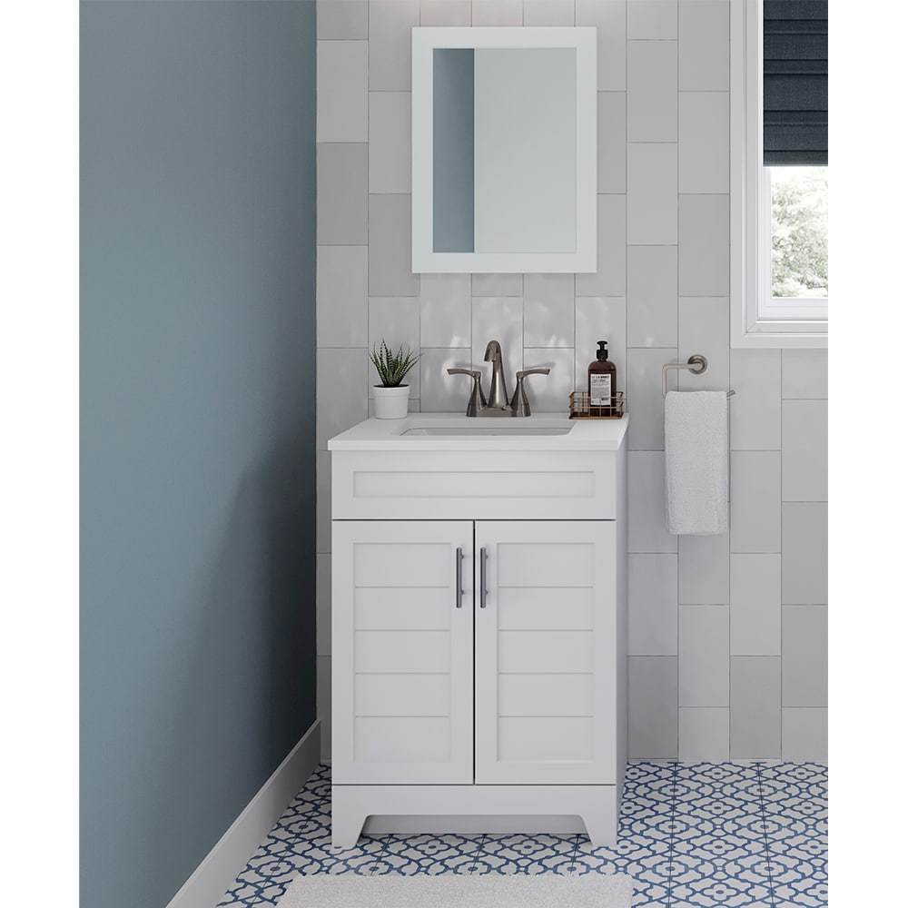 Style Selections Kirkman 24-in White Single Sink Bathroom Vanity with White Cultured Marble Top (Mirror Included)