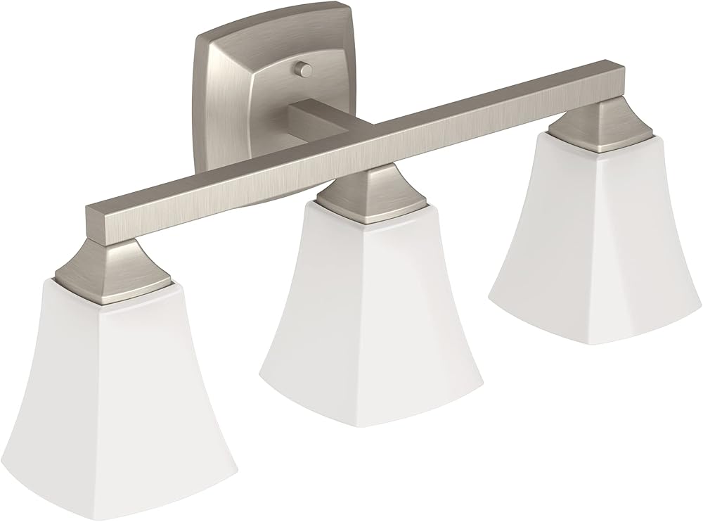 Moen Voss Brushed Nickel 3-Light Dual-Mount Bathroom Vanity Fixture with Frosted Glass, Bath Lighting Above Sink, YB5163BN