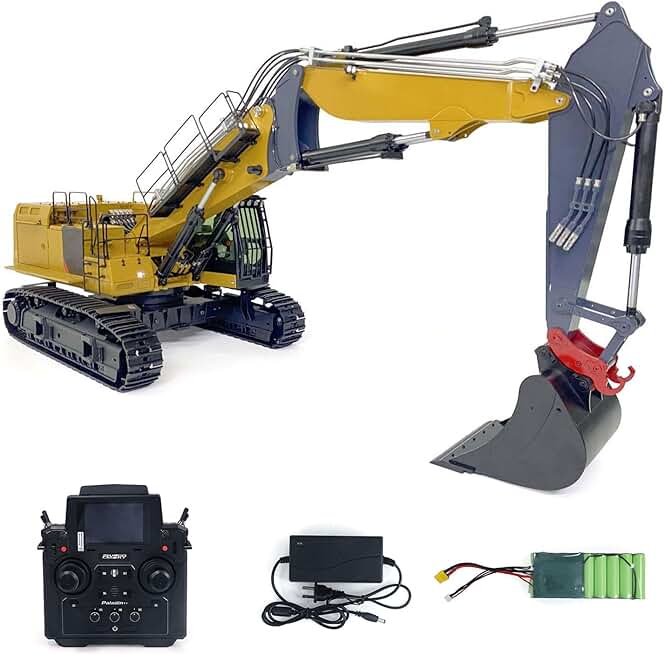 1/14 RC Hydraulic Excavator 3 Arms 374F Radio Control Metal Digger Model Light Sound System for Adult Hobby