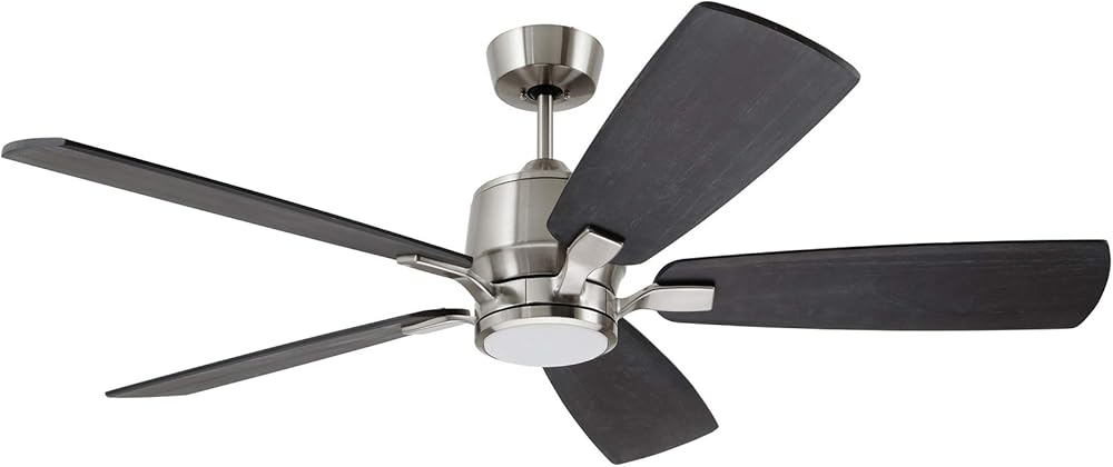 Kathy Ireland Home Ion Eco WiFi Indoor Ceiling Fan with Light Kit | Dimmable LED Lighting Fixture with 6-Speed Wall Control and Premium DC EcoMotor | Blades Sold Separately, Brushed Steel