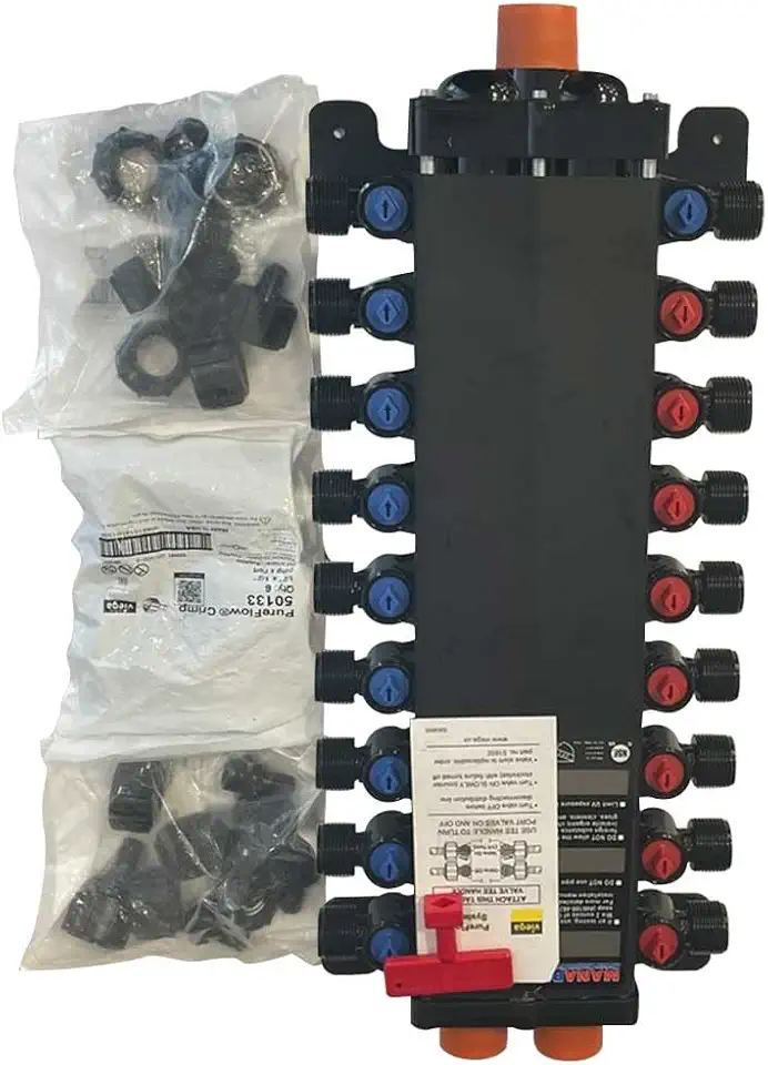 50250 1/2-Inch PureFlow Zero Lead Poly Alloy PEX Crimp Manabloc With 18 Ports - 10 Cold 8 Hot