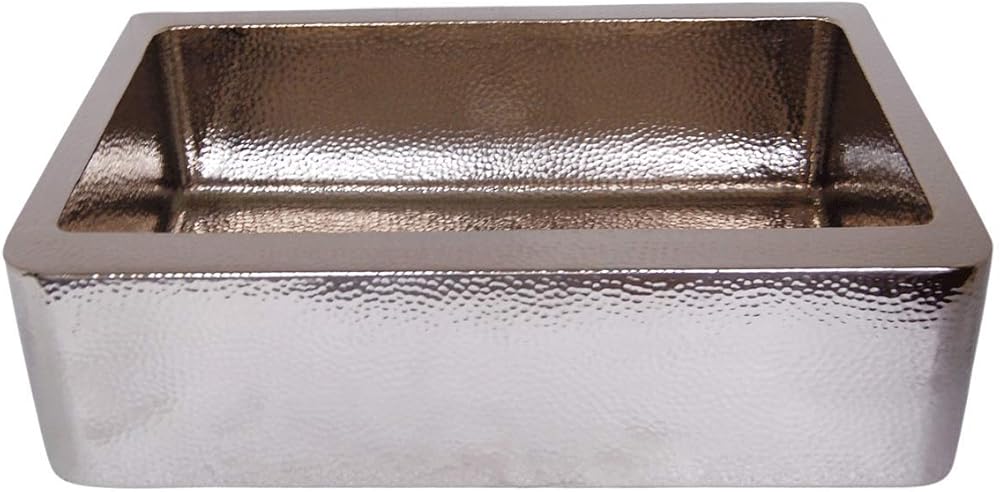Single Bowl Copper Farmhouse Sink Hammered Interior - Hammered Apron - Nickel Plated
