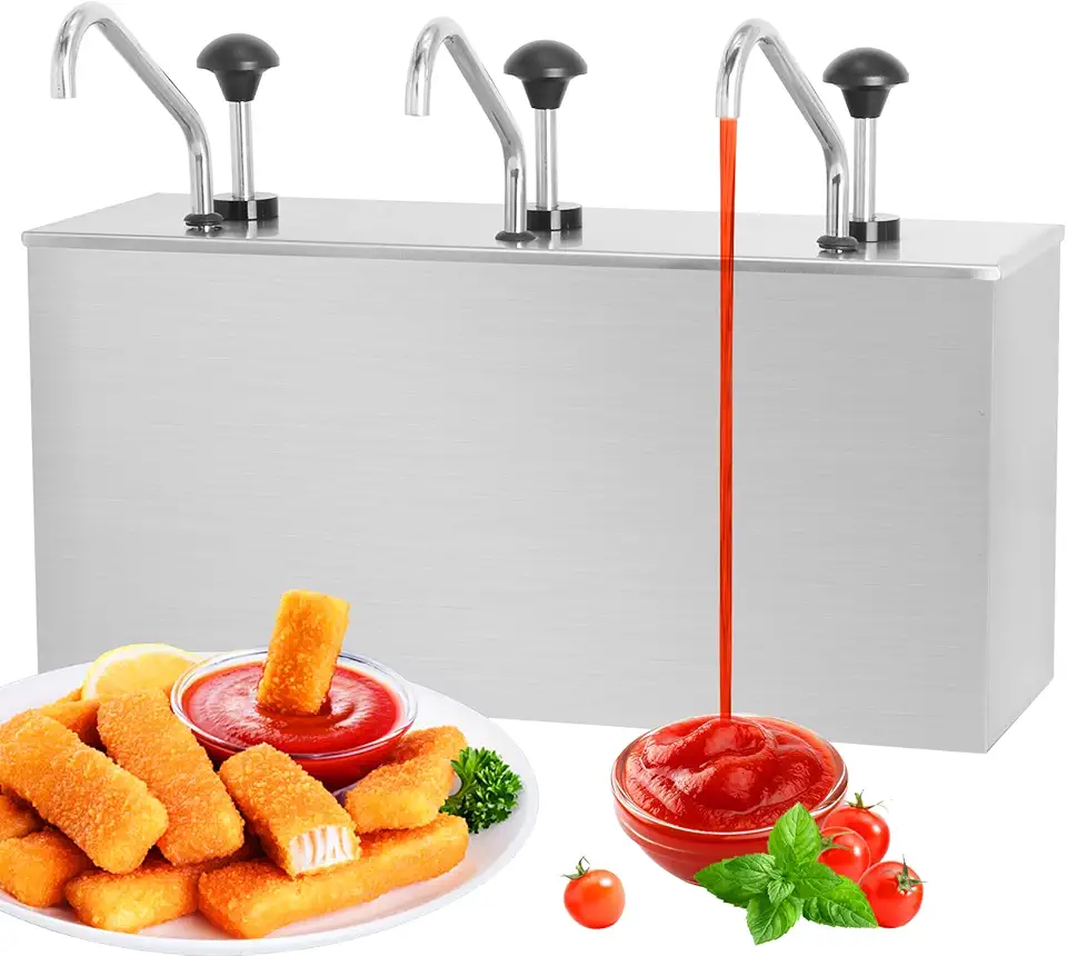 Condiment Pump Station Stainless Sauce Dispenser Pump 11Quart Pumps Dispenser for Ketchup Syrup Dressing BBQ Sauce