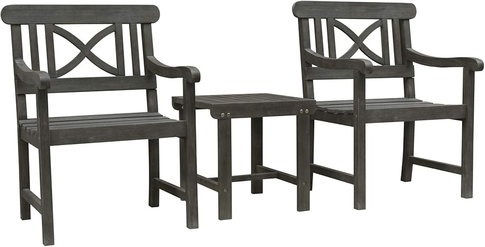 VIFAH V1843SET5 Renaissance Outdoor Patio Wood 3-Piece Conversation Set