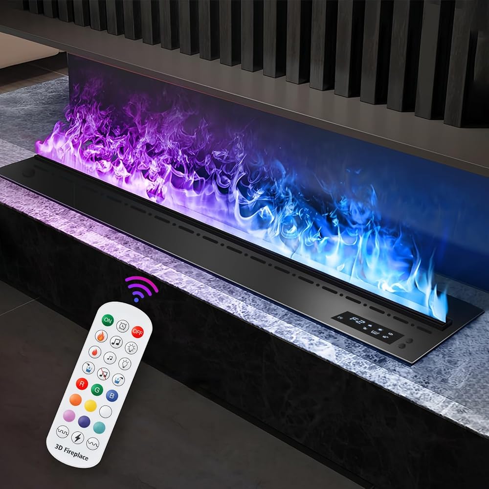 Electric Fireplace 3D Water Vapor Fireplace Recessed Multicolour Realistic Atomized Flame, with Water and Remote Control Electric Steam Fireplace Stove (Size: L31.5 x W7.87x H8.27 in)