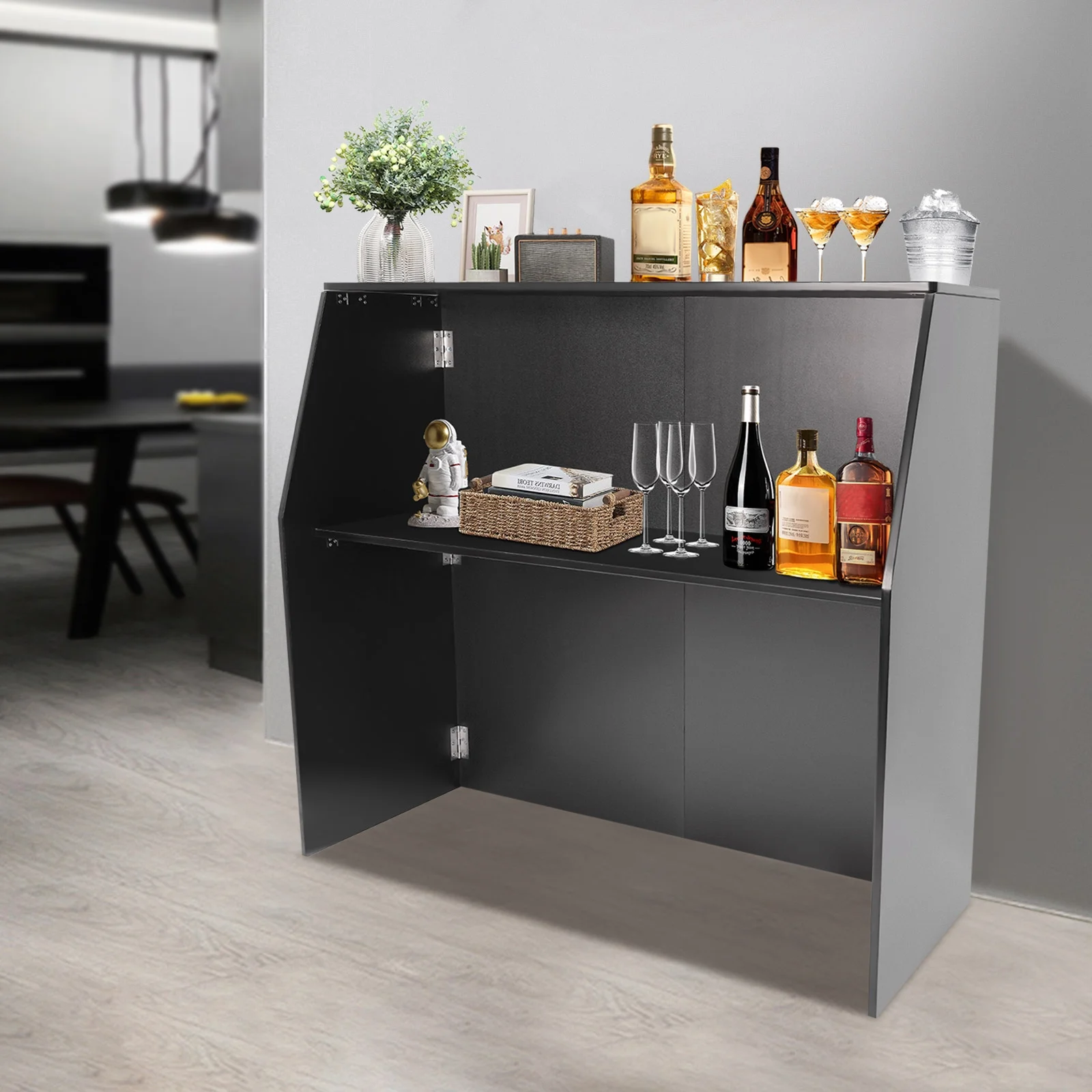 Catering Bartendar Bar Freestanding Foldable Bar Portable Event Bar Portable Bar Cabinet Foldable Bar,Black,Edge Banding