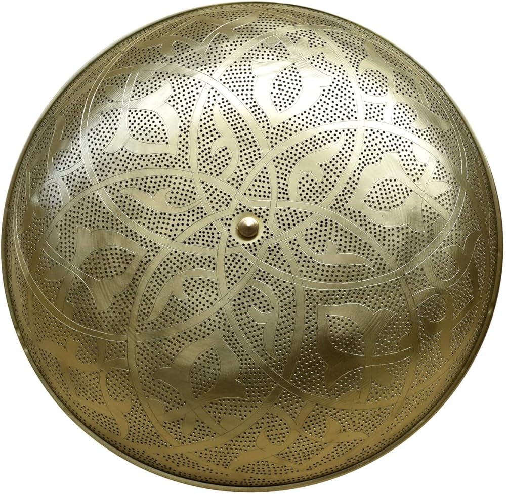 E KENOZ Made in Egypt Hand-Crafted Luxurious Moroccan Pattern Brass Flush Mount Ceiling Light for Lighting & Interior Decoration of Outdoor and Indoor for Home and Farmhouse (Black)