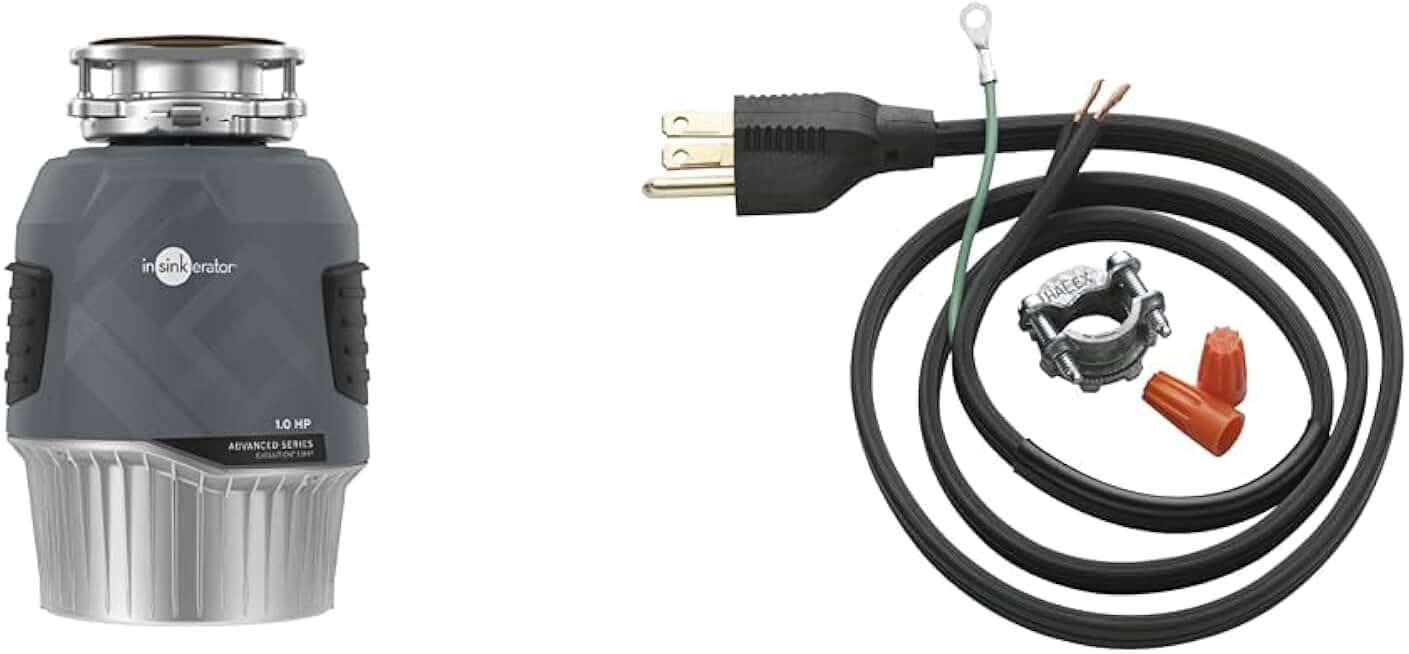 InSinkErator EVOLUTION 1HP 1 HP, Advanced Series Continuous Feed Food Waste Garbage Disposal, Gray & Garbage Disposal Power Cord Kit, CRD-00