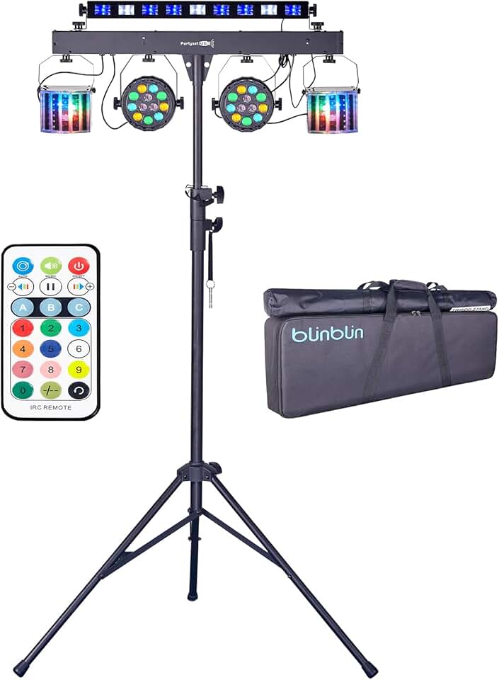DJ Lights with Stand, 5 in 1 Party Lights DJ Disco Lights for Parties Indoor, Sound Activated Mobile Stage Lighting System with DMX& Remote Control, Disco Ball Stage LED Par Light with Bag for Bar Gig