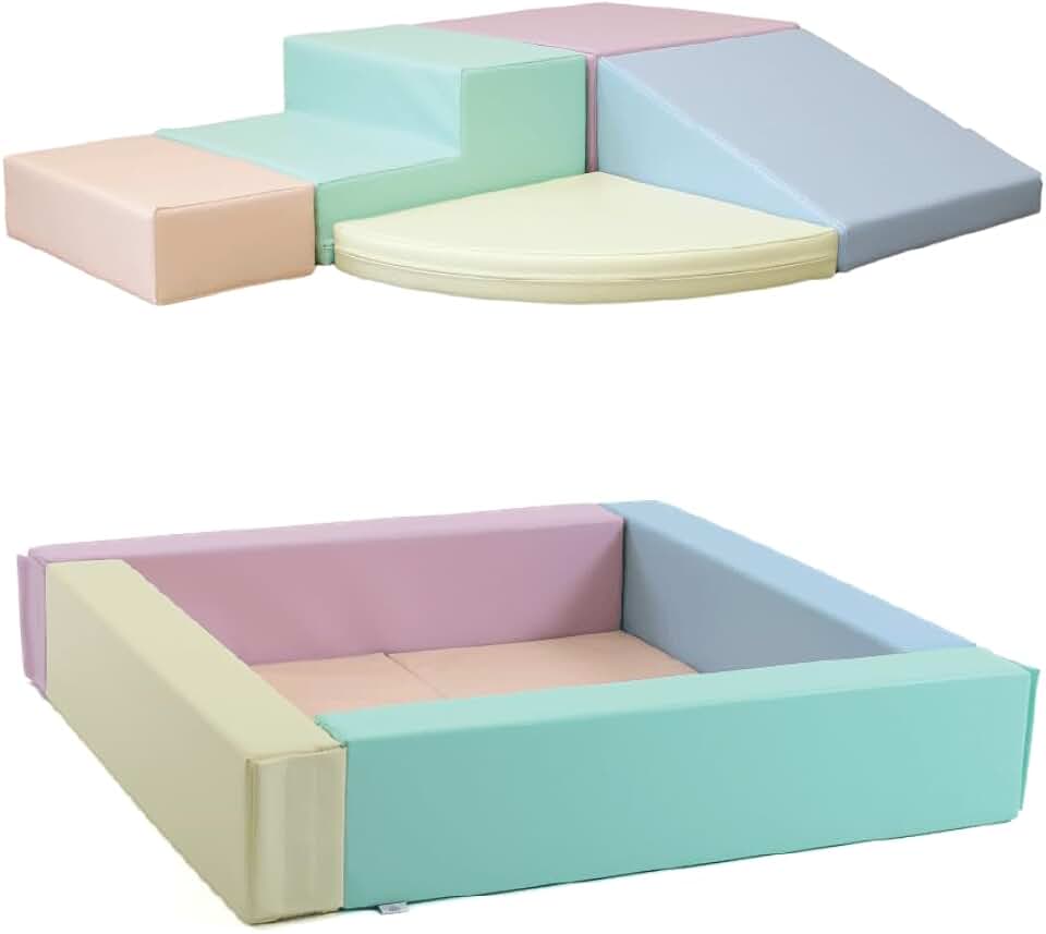 IGLU Soft Play Pastel Play Combo for Toddlers and Kids Climb Crawl and Play in Large Square Ball Pit Indoor