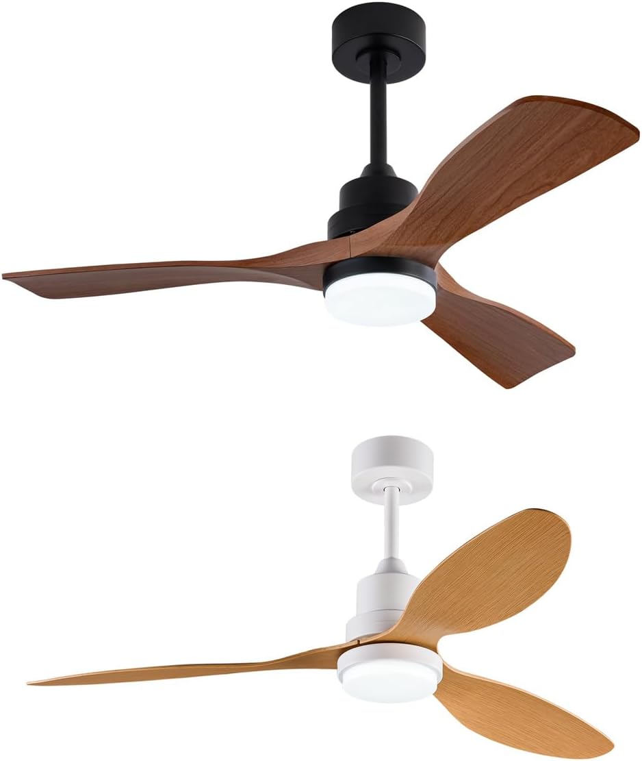 XBIBI 42 inch Ceiling Fans with Lights,Downrod Mount 2-Pack,3 Color LED Light, Reversible DC Quiet Motor Modern White and Black Ceiling Fan for Bedroom Indoor Outdoor