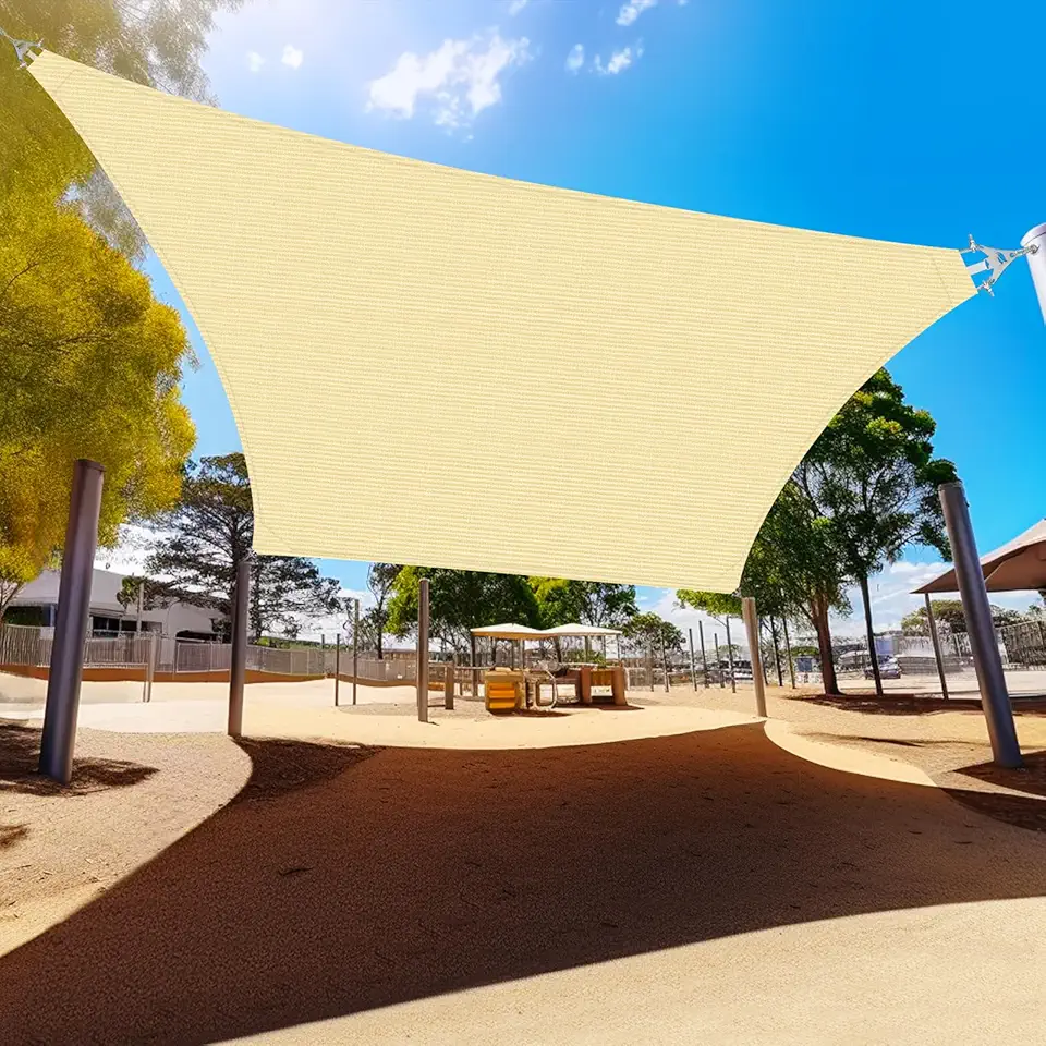 Shade&Beyond 26'X26' Rectangle Sun Shade Sail A Rings, Commercial Grade UPF50 Canopy, Reinforced Corners & Edges Permeable 260GSM Fabric Heavy Duty Shade for Patio Pool Playground Deck, Beige