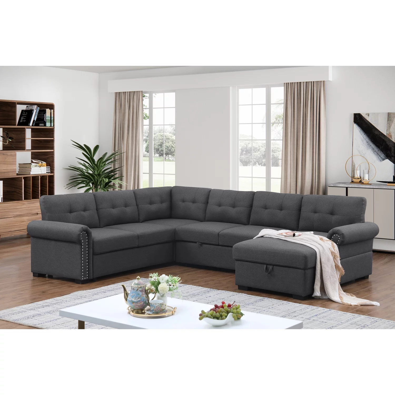 Alexent Sofa Sleeper Couch for Living Room Fabric Pull Out Couch Bed w/ Storage