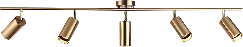 BOKT 5-Light LED Track Lighting Fixtures Ceiling Gold Modern 5 Way Spotlight Fixture Indoor Spot Lighting Mid Century Vintage Linear Kitchen Track Lighting Kit Brushed Brass Picture Light