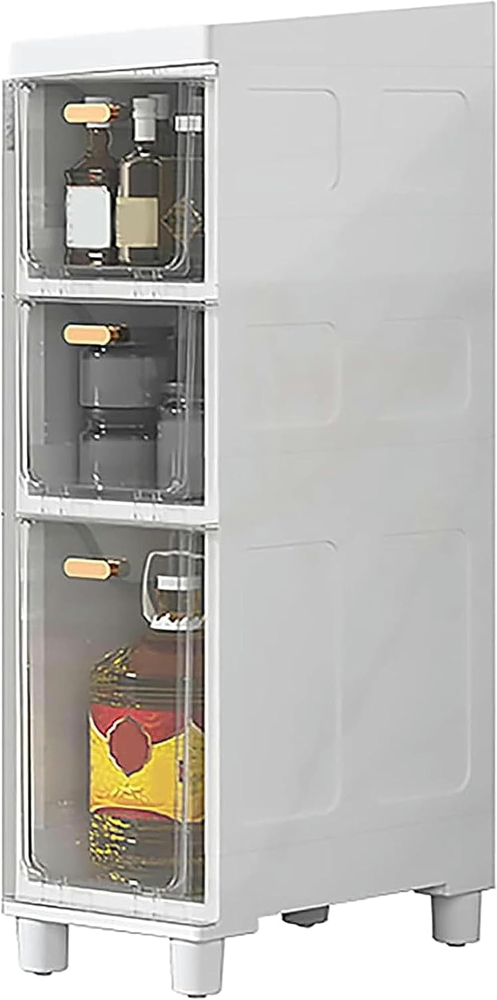 Bathroom Floor Cabinet Narrow, Slim Rolling Storage Cart and Organizer with Clear Drawers and Casters Corner Floor Cabinet for Small Spaces and Gaps, Bedroom, Nightstand, Kitchen