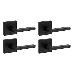 Kwikset Halifax Square Matte Black Bed/Bath Door Lever with Lock (4-Pack)