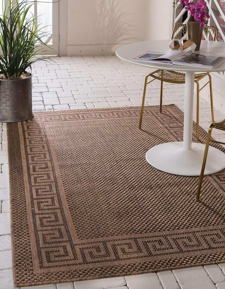Unique Loom Outdoor Border Collection Area Rug - Greek Key (9' x 12' 2