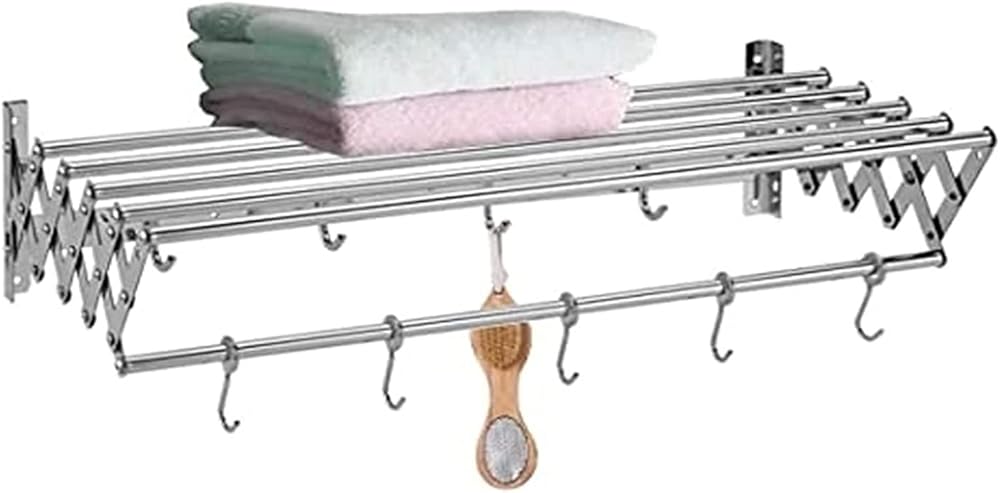 Wall Mounted Laundry Drying Rack Bath Towel Rack Bar 304 Stainless Steel 7 Rods Collapsible Washing Line Dryer Folding Clothes Airer (Size : 50cm/19.7in)