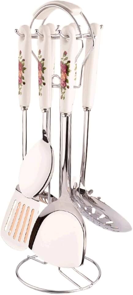 Ceramic Handles Cooking Tool Set Stainless Steel Kitchen Utensils Set Of Cookers Shovels Spoons(D)