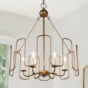 Uolfin Antique Gold Dining Room Chandelier, 6-Light Modern Farmhouse Bedroom Ceiling Chandelier Light Fixture