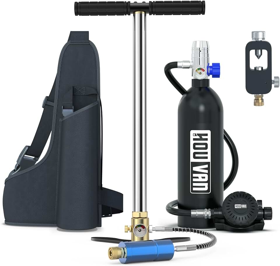 H400 Mini Scuba Tank 1.0L Scuba Tank Support 15-20 Minutes Underwater Breathing Portable Diving Tank with On-Off Valve Reusable Pony Bottle for Underwater Exploration Emergency/Recreation