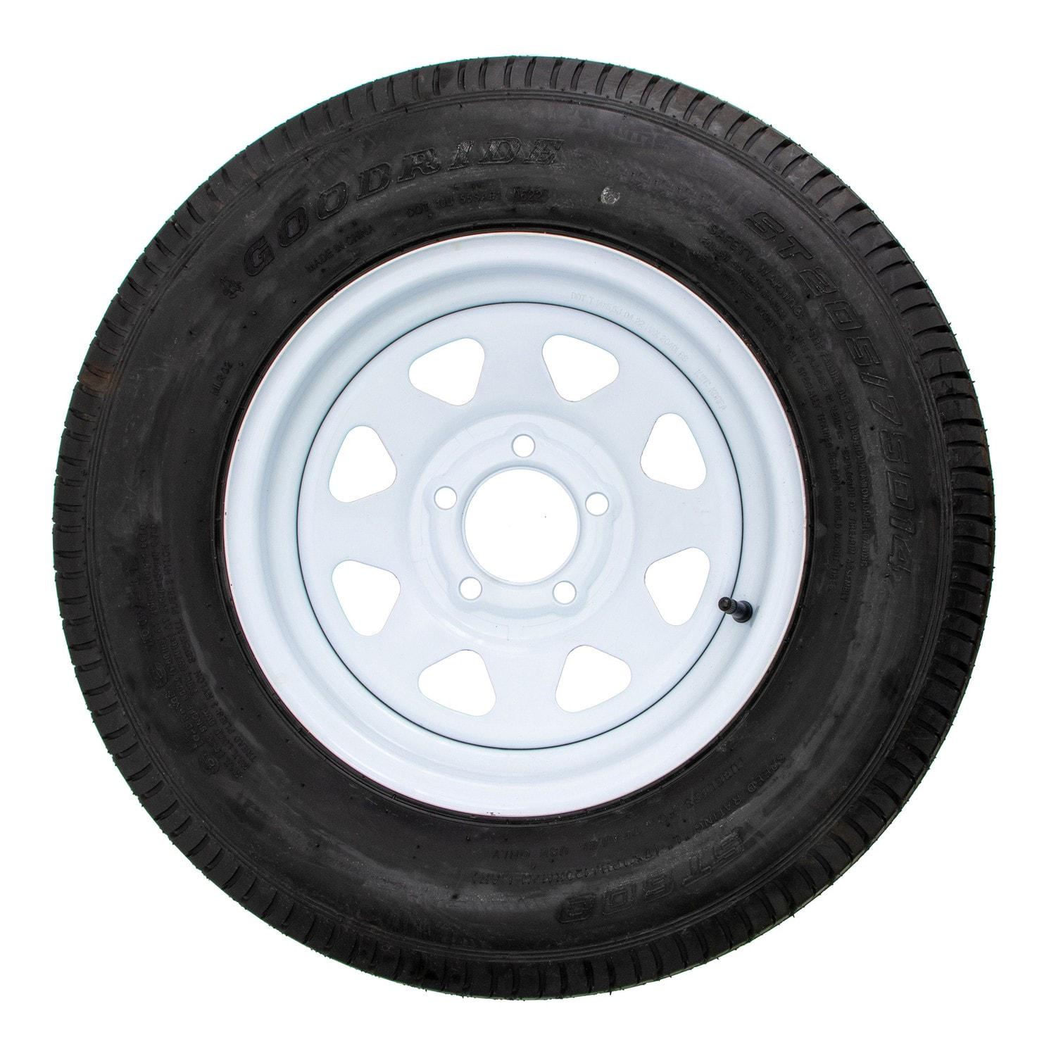 Carry-On Trailer 14 in ST205/75D14 Bias 6-Ply Trailer Tire and White Mod Wheel 5 Lug on 4.5 in